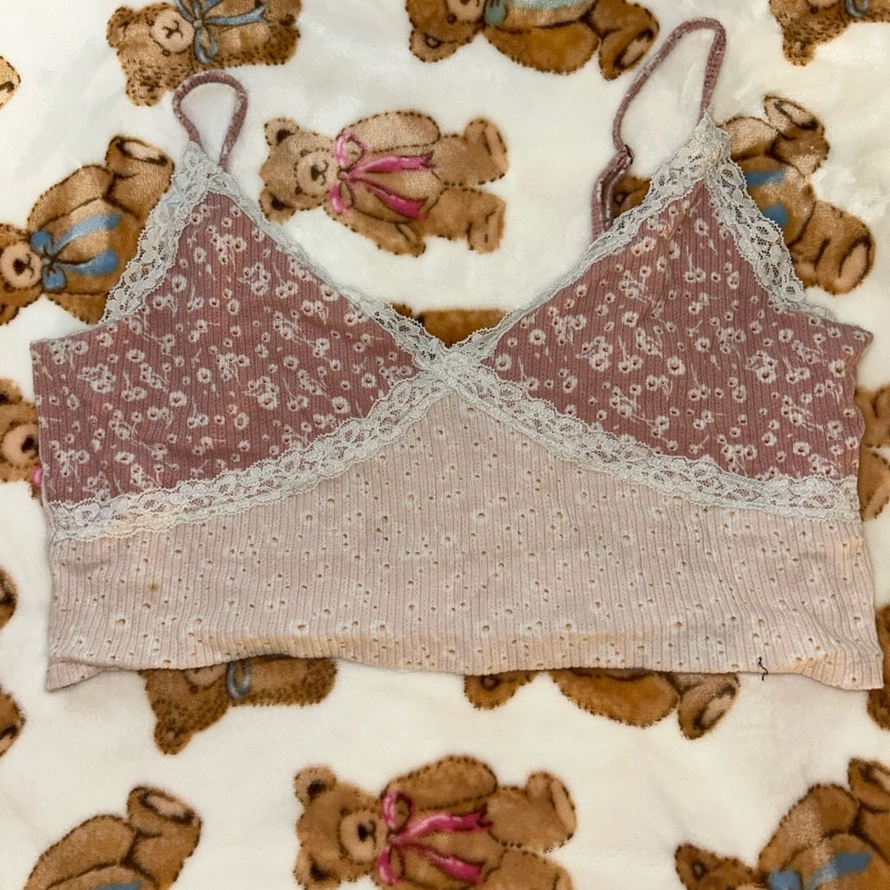 Aeropostale Pink and Cream Lace Top